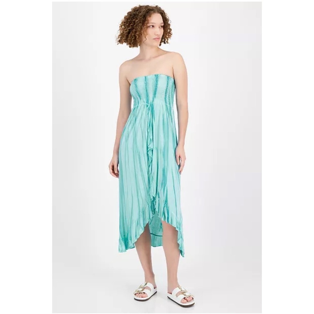 NWT Raviya Cover Up Skirt Womens Turquoise Tie Dye Smocked High Low Small $48